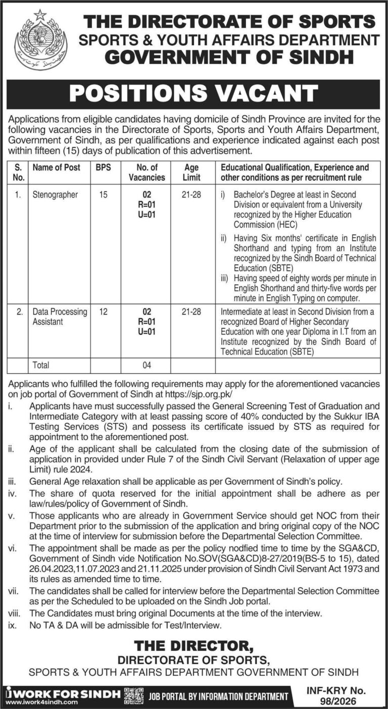 Directorate of Sports & Youth Affairs Department, Government of Sindh ...