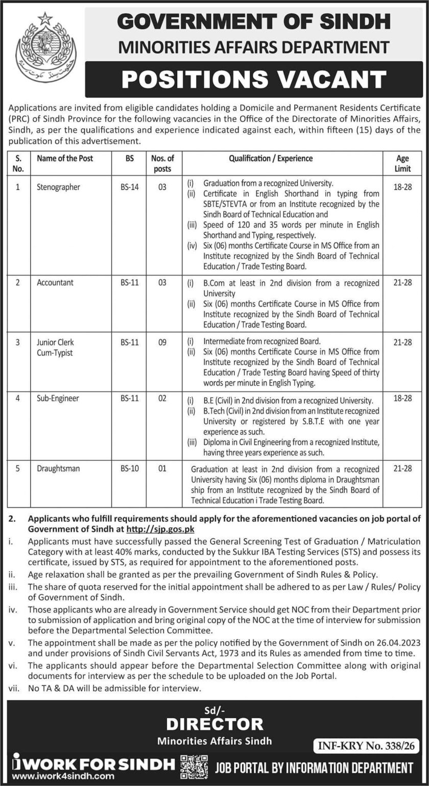 Government of Sindh Minorities Affairs Latest Jobs Opportunity 2026 ...